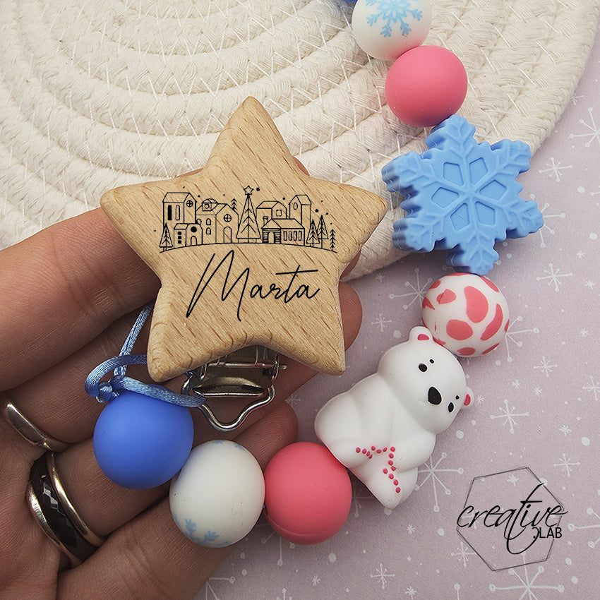 Porta ciuccio personalizzabile - tema orso invernale