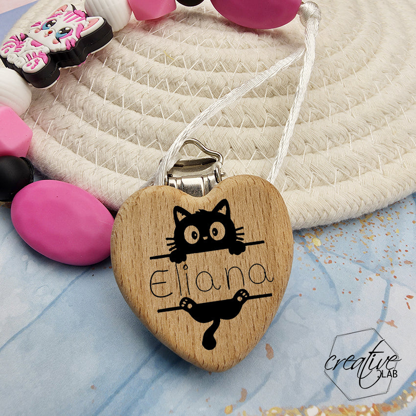 Porta ciuccio personalizzabile - tema gattino rosa