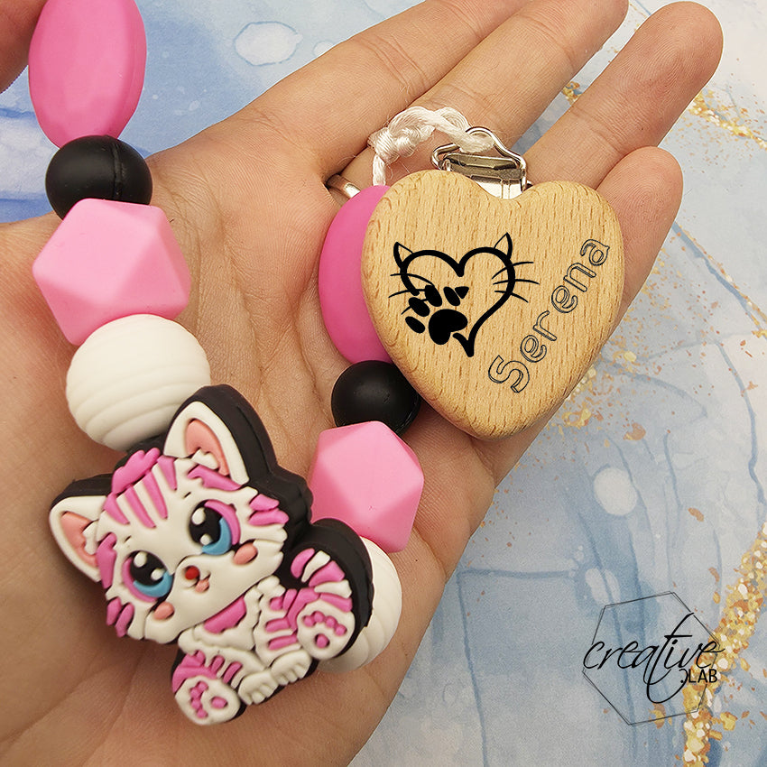 Porta ciuccio personalizzabile - tema gattino rosa