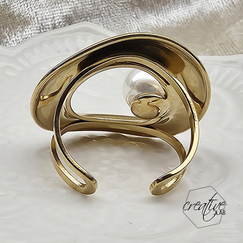 Anello in acciaio oro Donut con perla