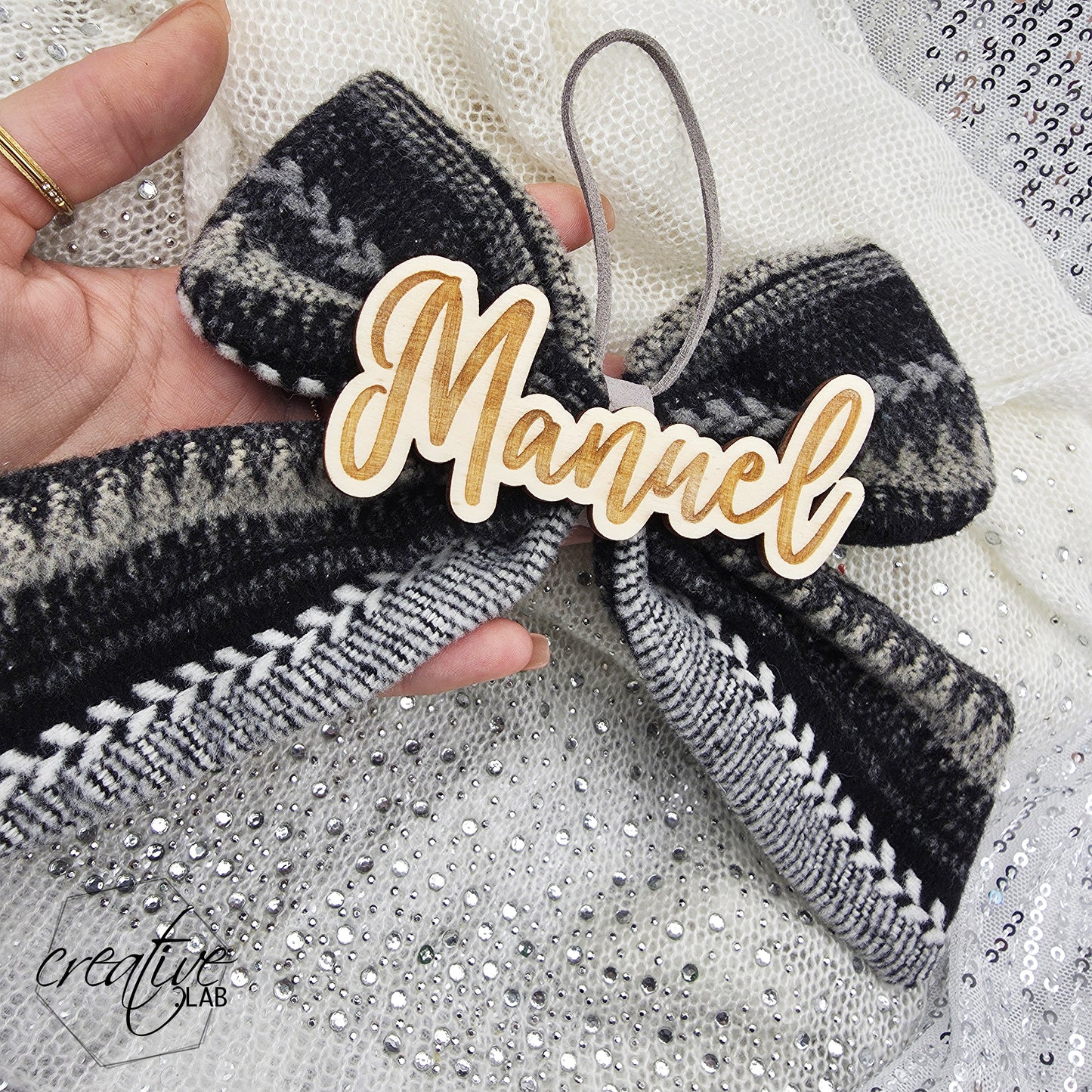 Fiocco peluche grigio personalizzabile con nome