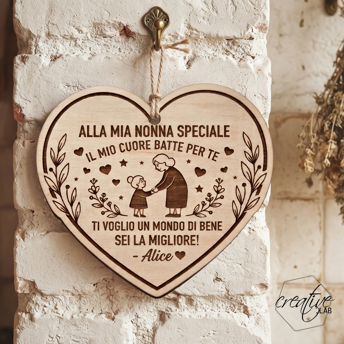 Decorazione a cuore per i nonni, personalizzabile