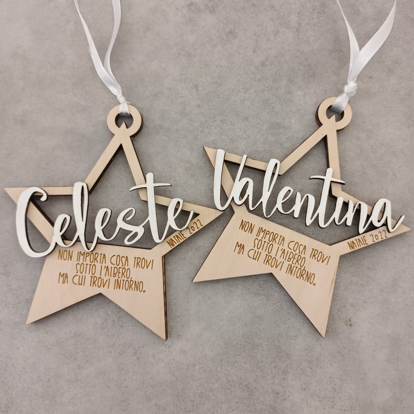 Decorazione Natalizia Personalizzabile a stella con nome e dedica - incisione anche sul retro