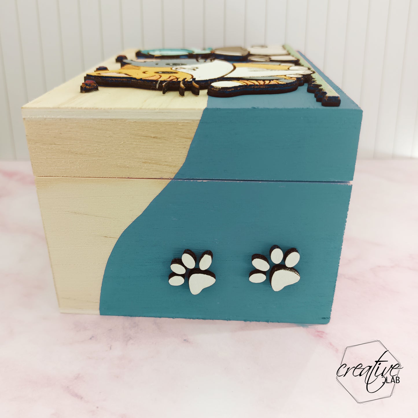 Scatola dei ricordi con gatto e topo, personalizzabile