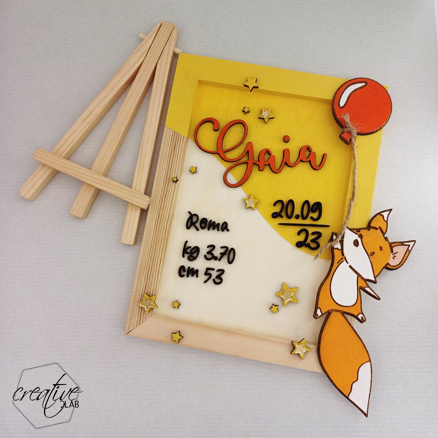Cornice dati nascita con volpe, personalizzabile