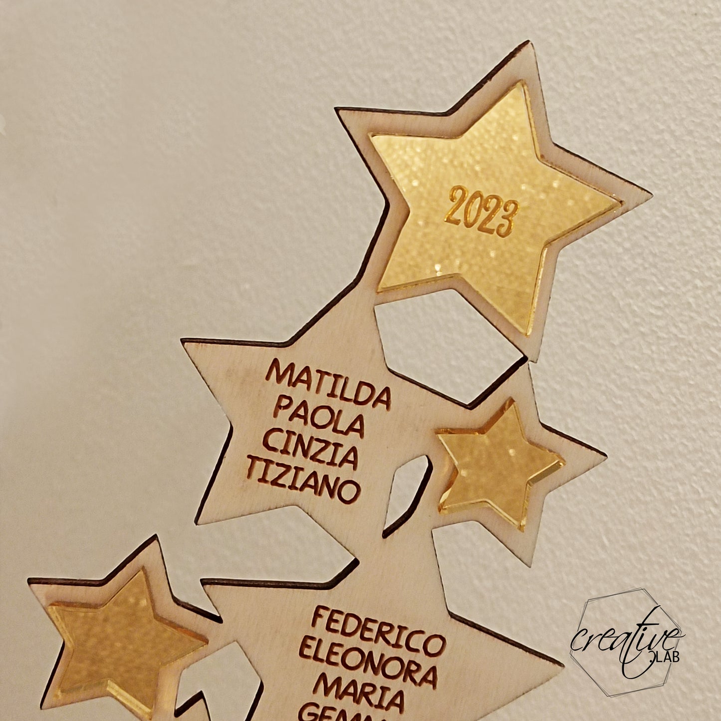 Albero natalizio con stelle, personalizzabile, per maestra/collaboratori scolastici