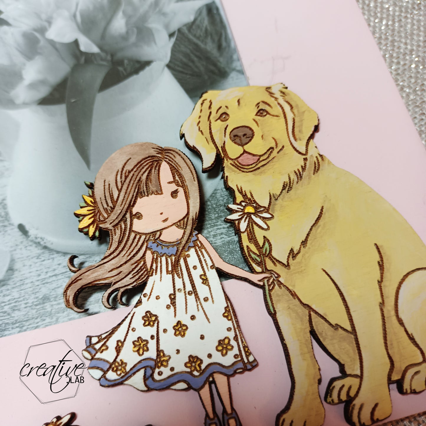 Cornice Bimba e Cane, personalizzabile