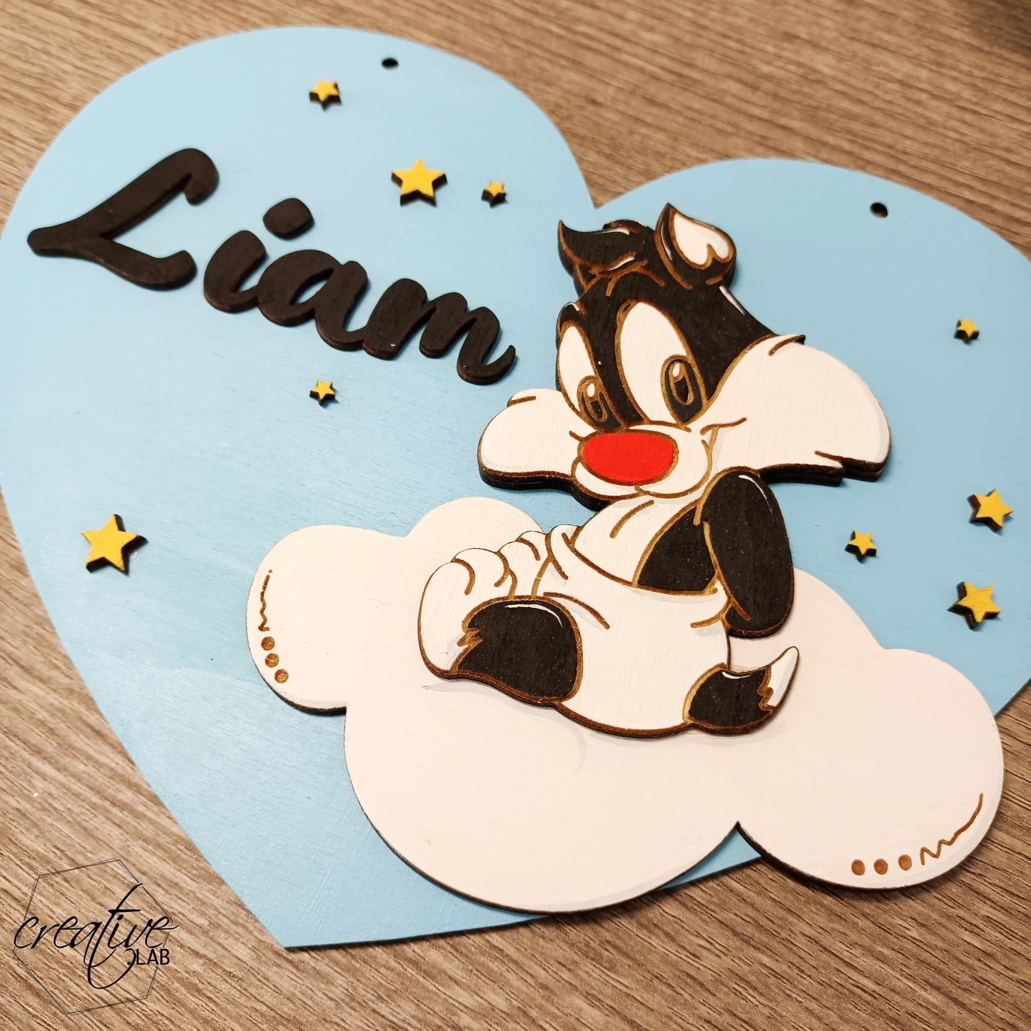 Targa con nome per cameretta tema Gatto