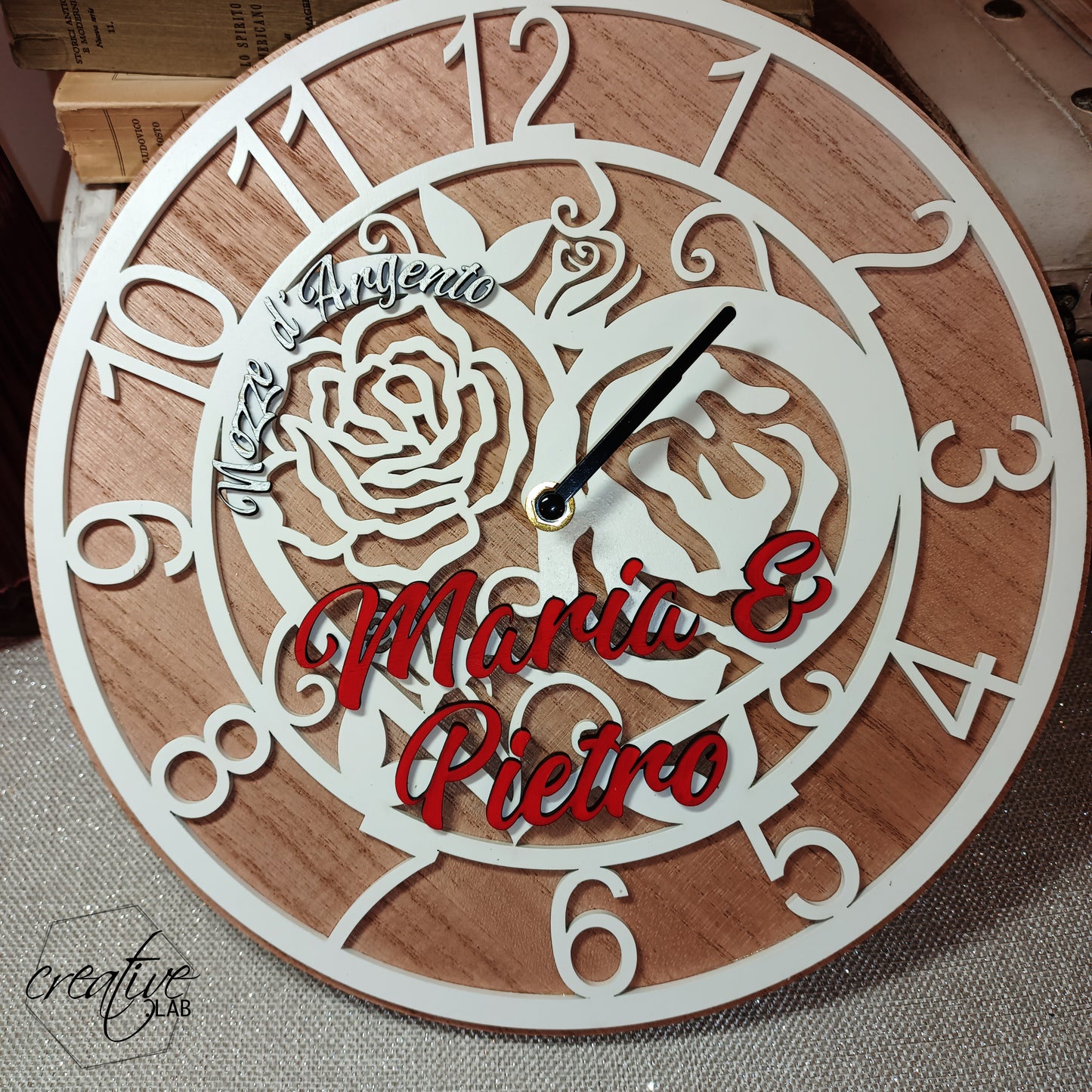 Orologio da parete con cuore per Nozze d'Argento