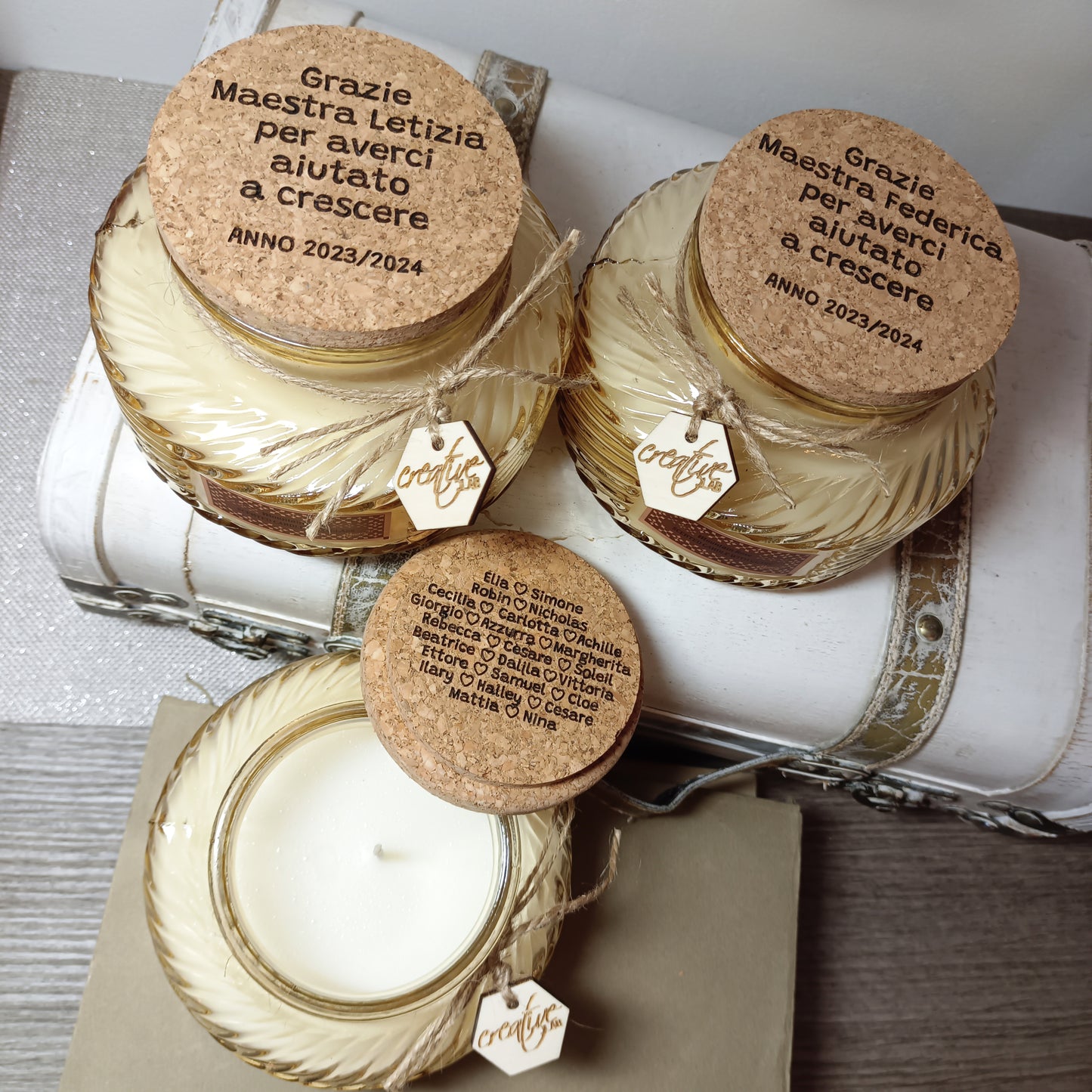 Candela per insegnante, personalizzabile sul tappo di sughero