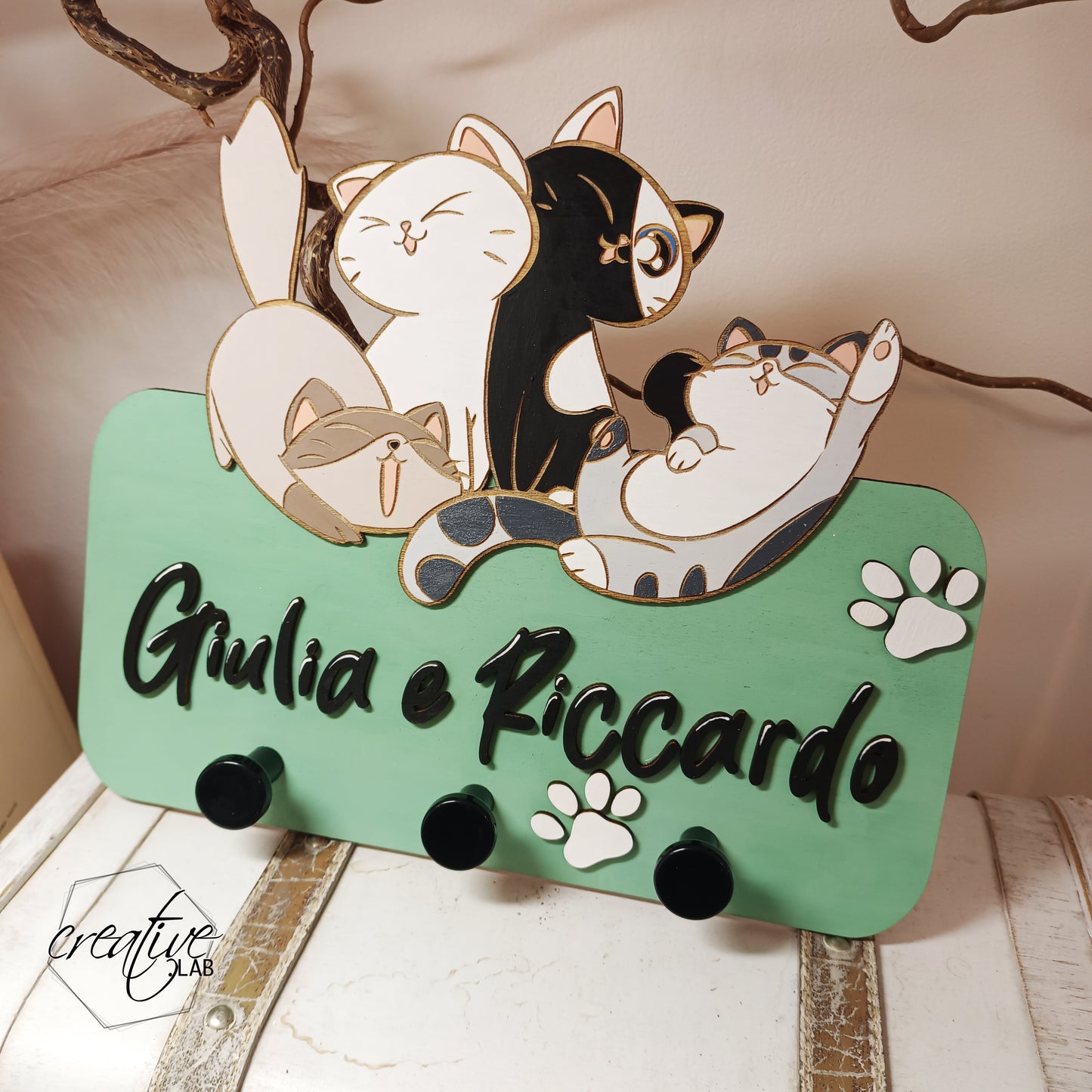 Appendino con nome per cameretta tema Gatti