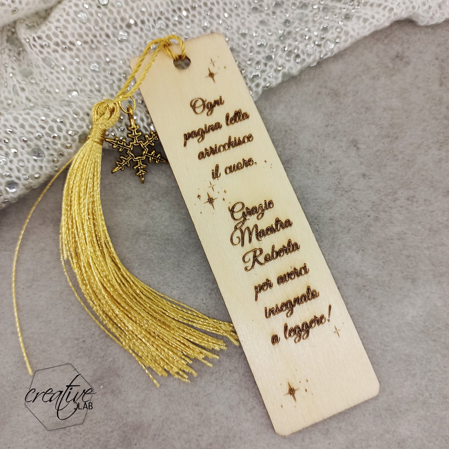 Segnalibro in legno, per insegnante e catechista con firme originali dei bambini