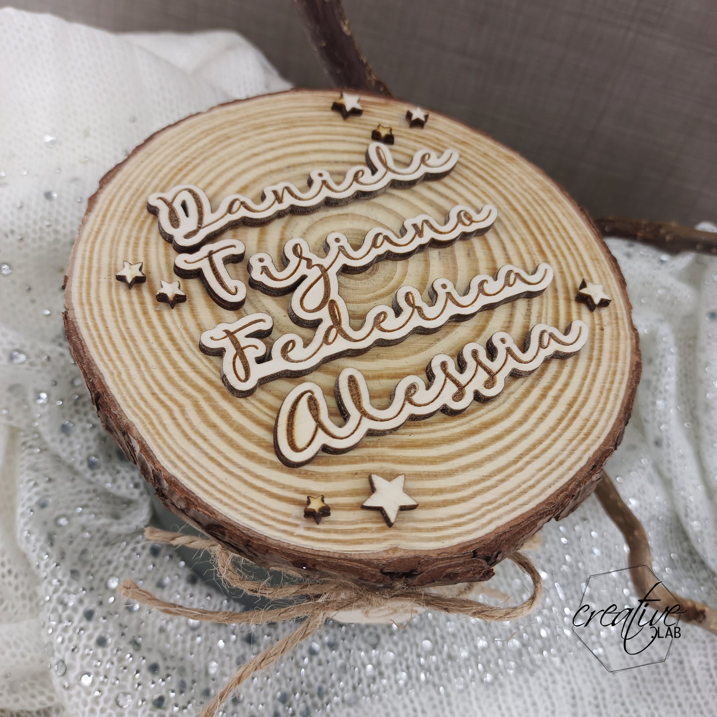 Candela Natalizia con tappo a fetta di legno, personalizzabile