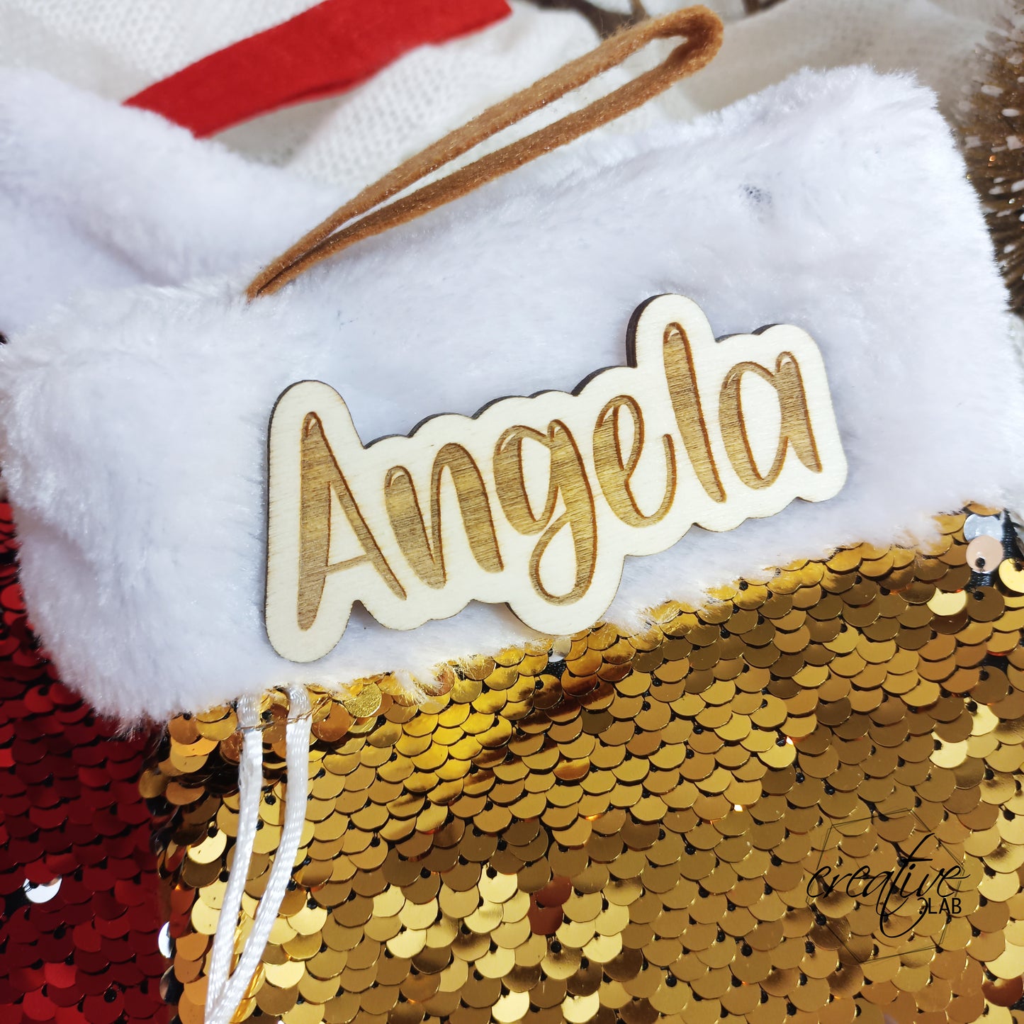 Calza natalizia paillettes, personalizzabile