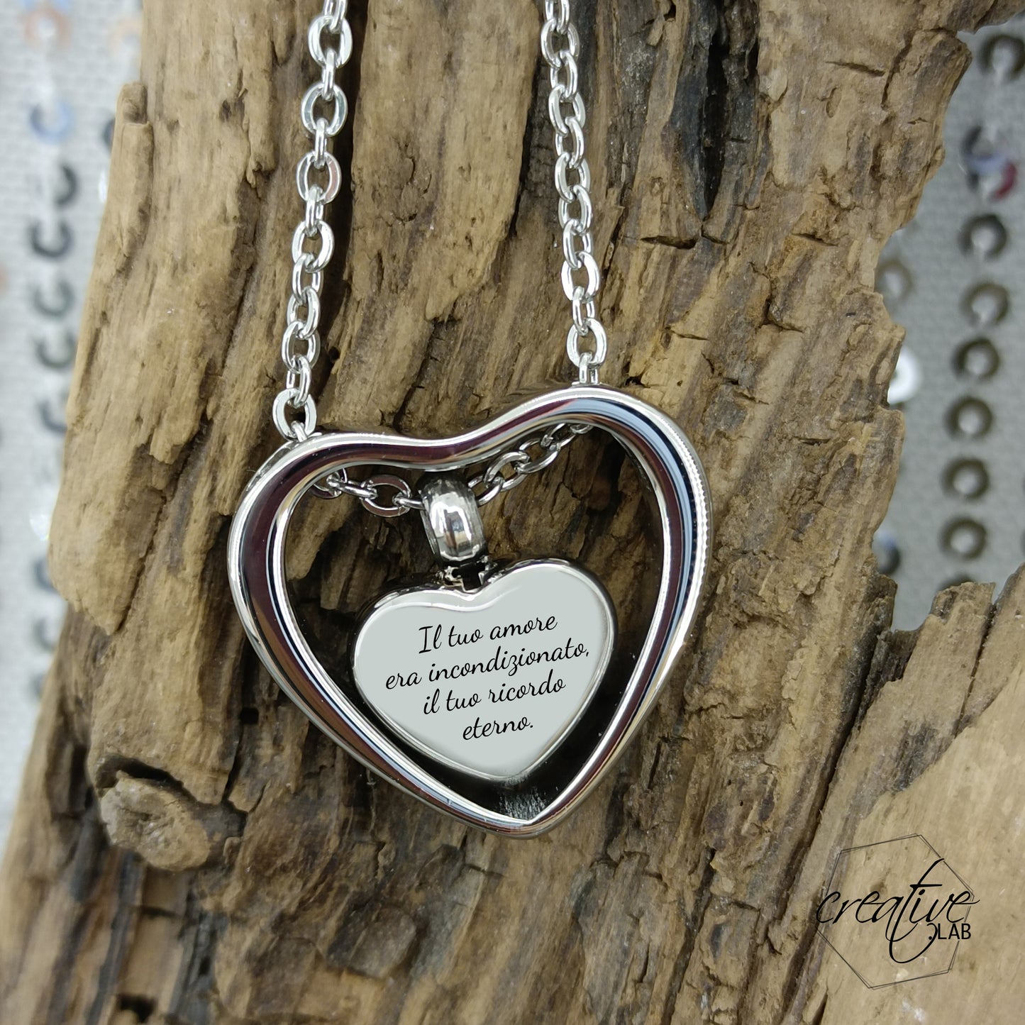 Ciondolo doppio cuore urna personalizzabile con catenina in acciaio (UR+D2)