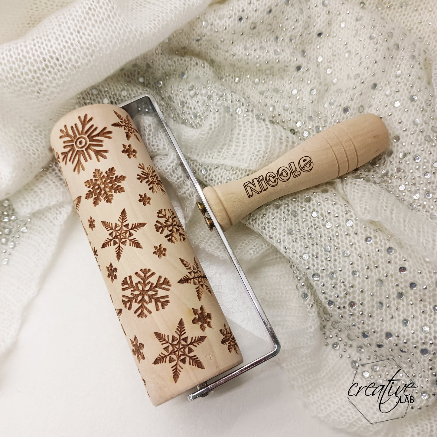 Mattarello natalizio, personalizzabile - grafica snowflakes