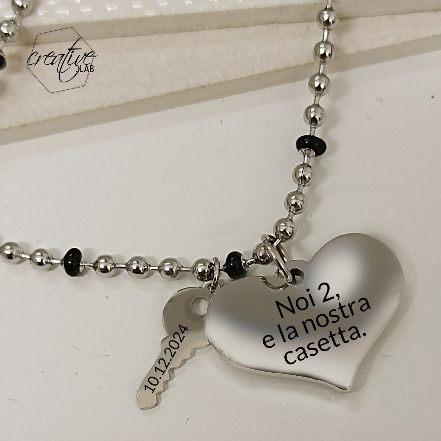 Bracciale pallini colorati con ciondolo cuore e chiave, personalizzabili (A111+A169)