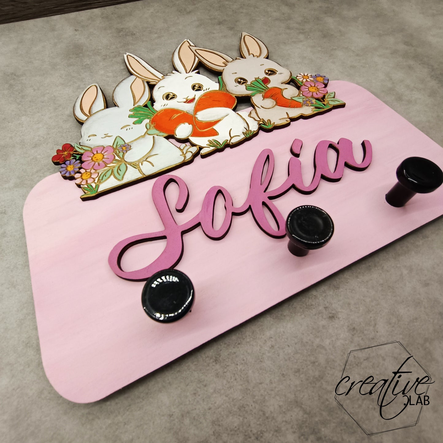 Appendino con nome per cameretta tema Conigli