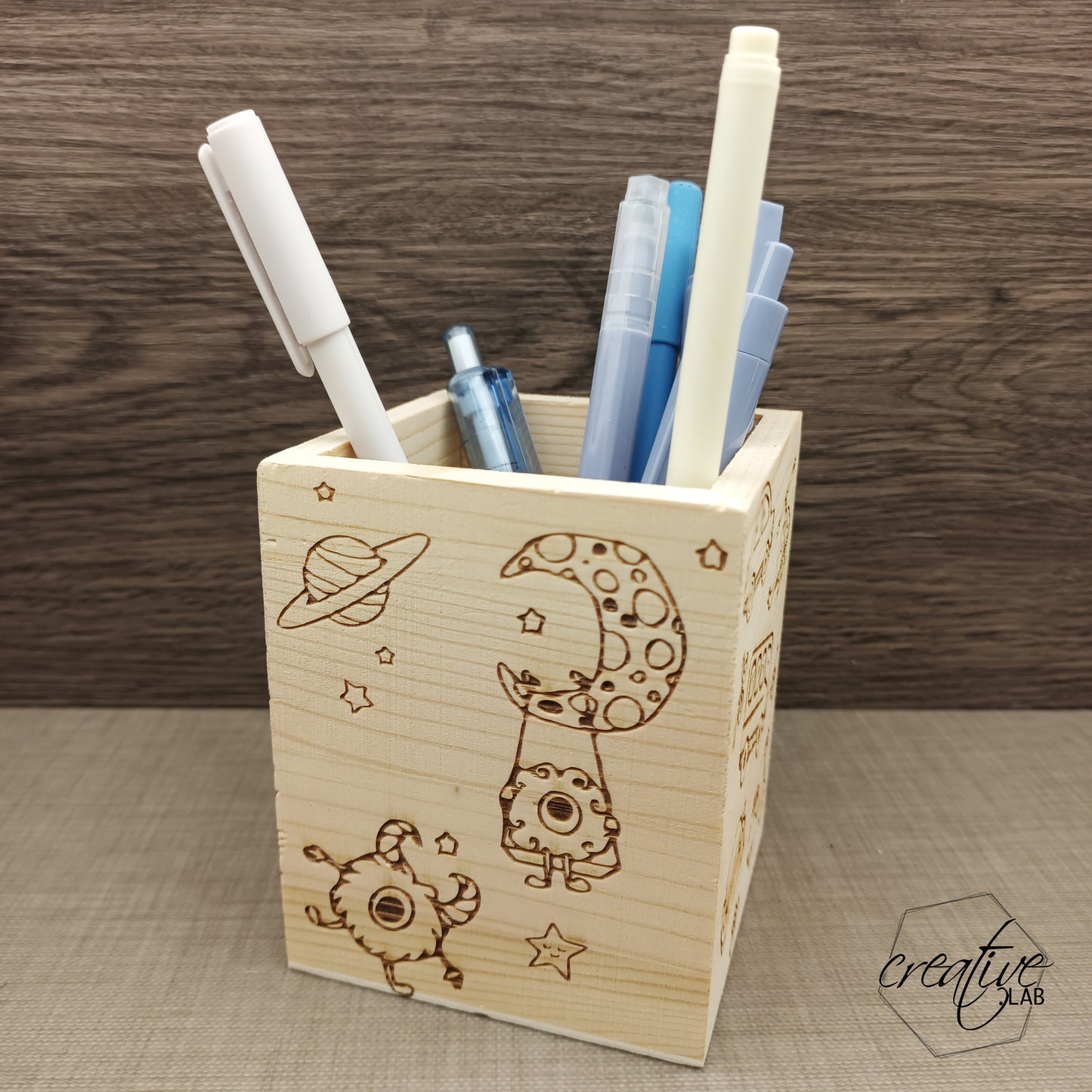 Porta penne in legno, personalizzabile con incisione