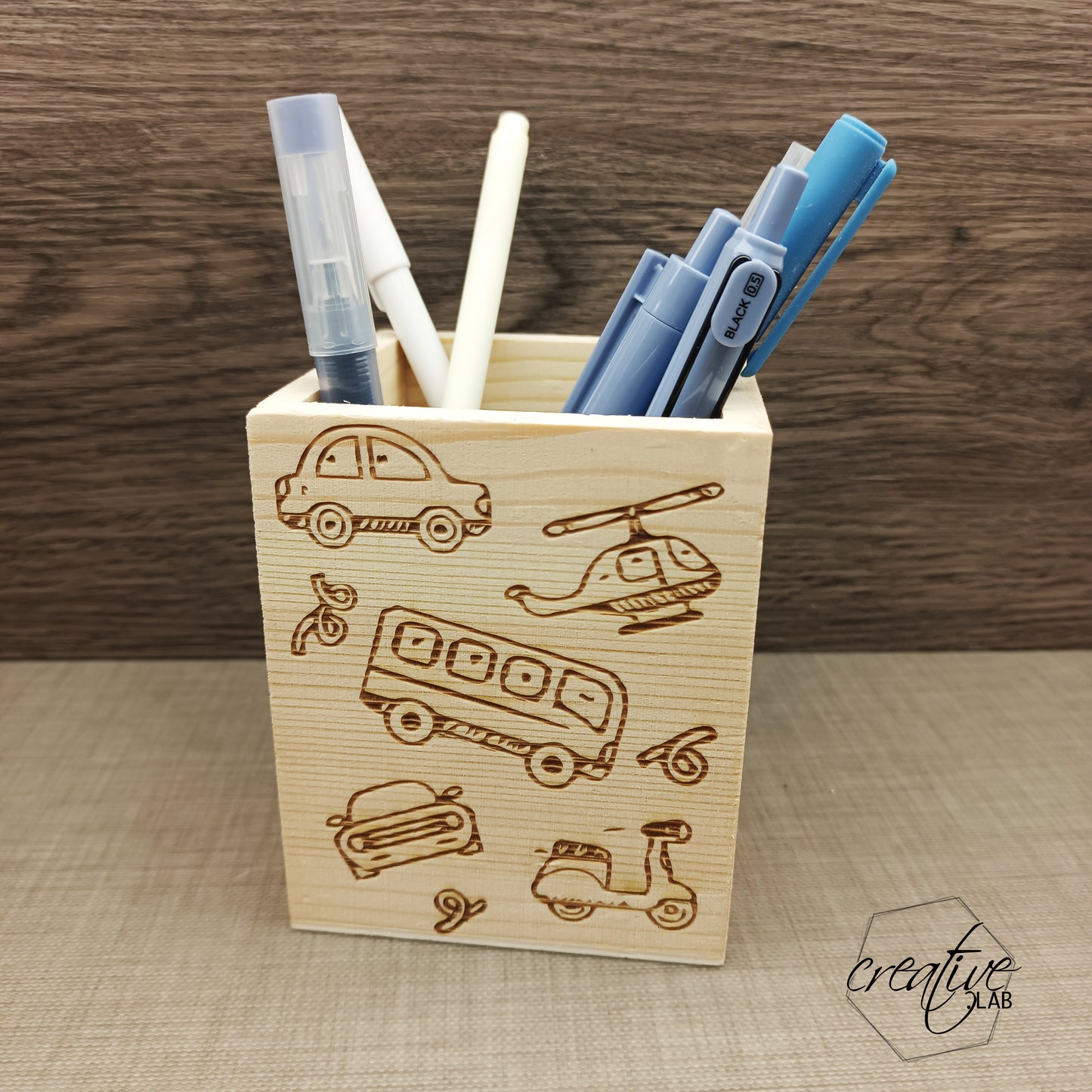 Porta penne in legno, personalizzabile con incisione