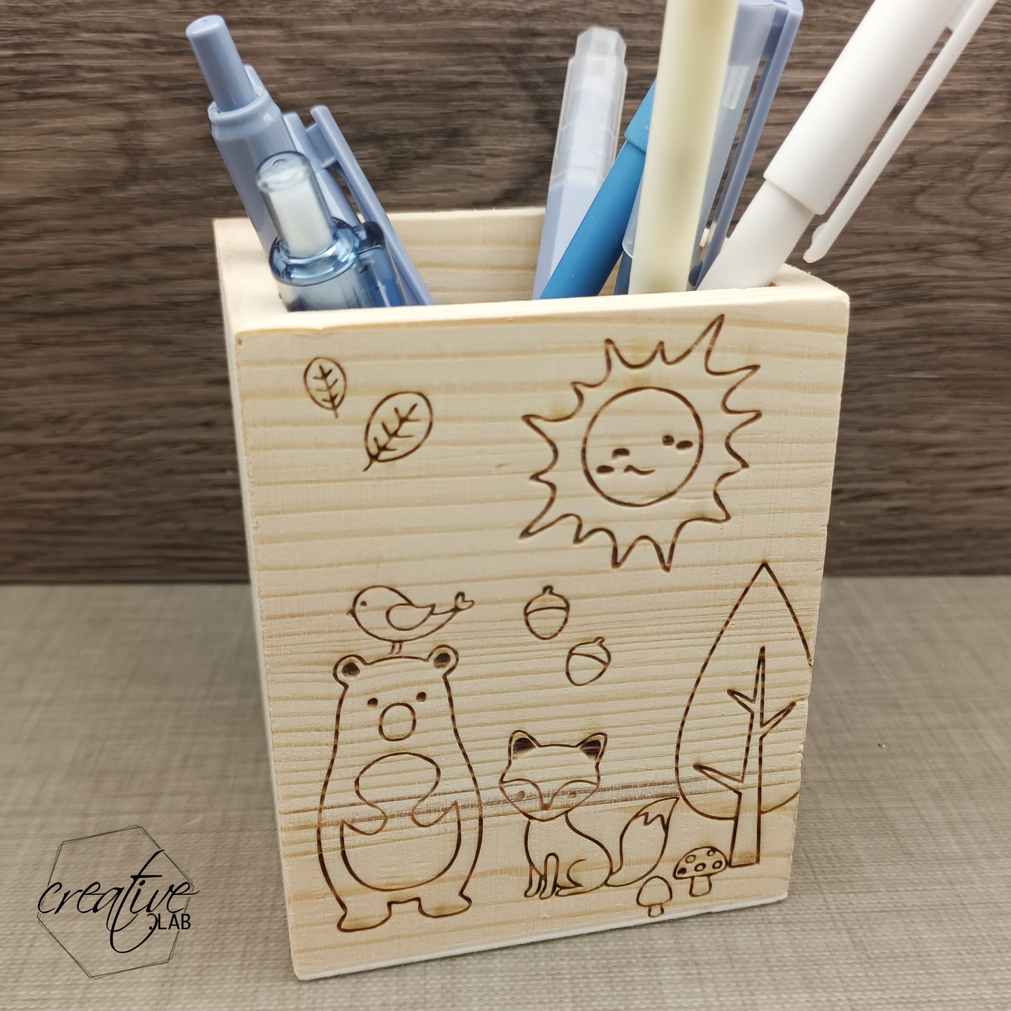 Porta penne in legno, personalizzabile con incisione