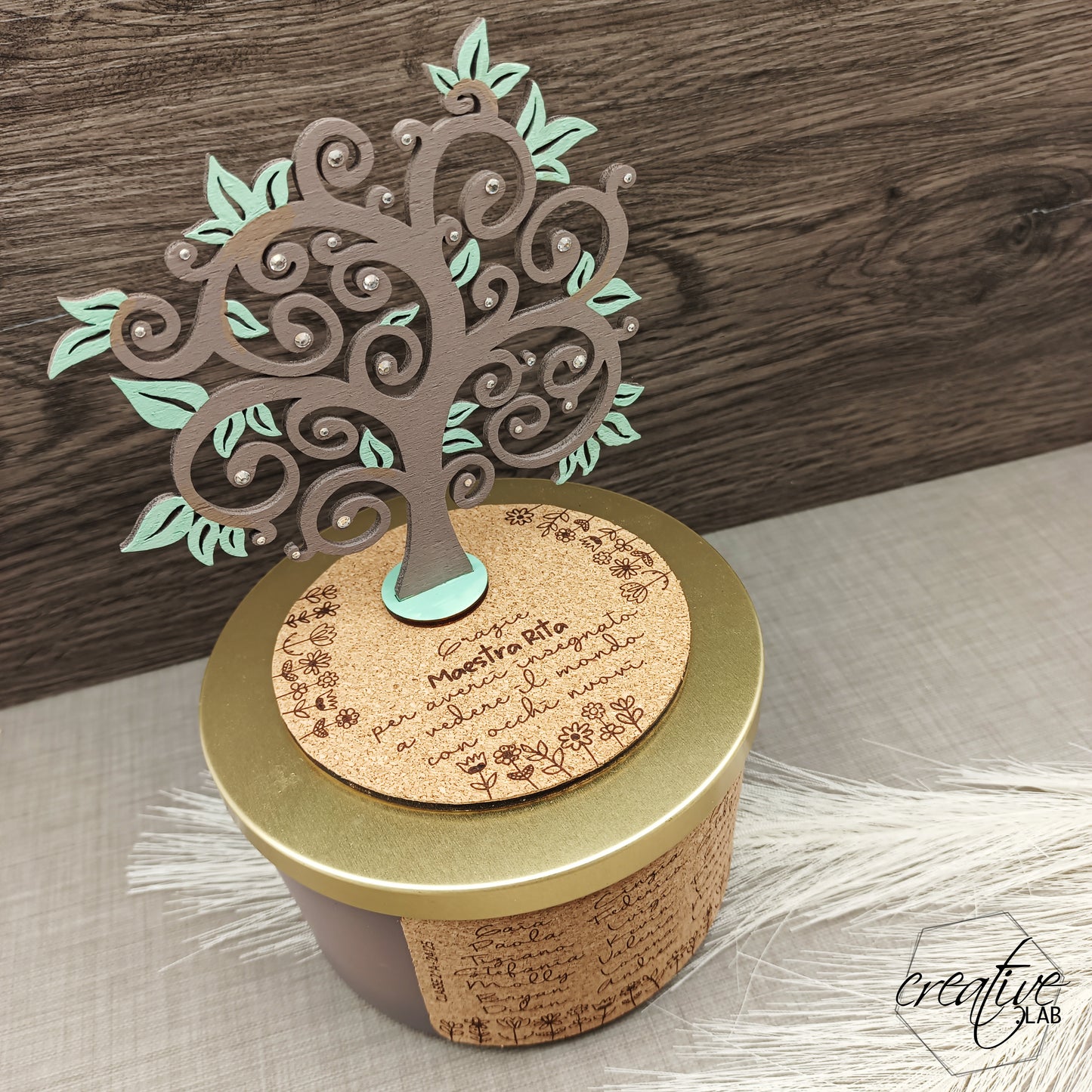 Candela con albero della vita, personalizzabile per insegnanti e catechisti