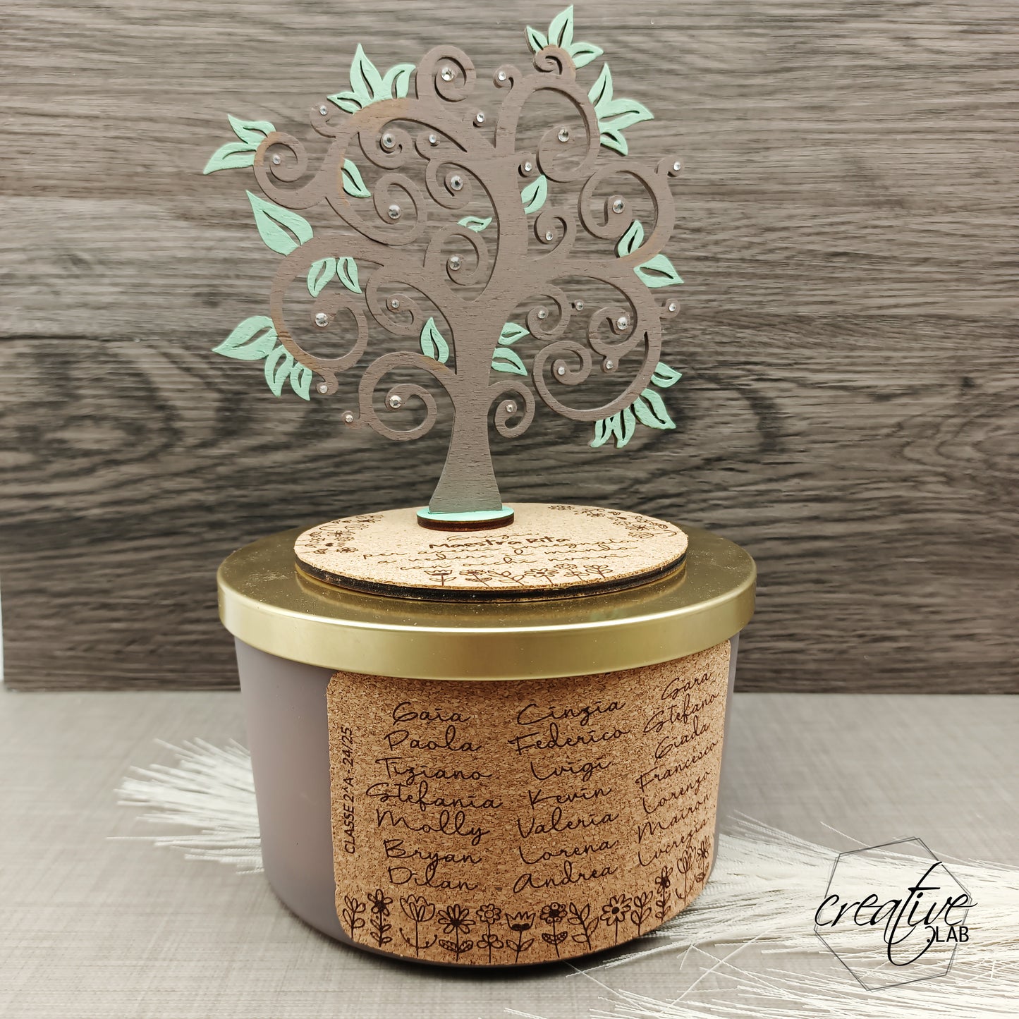 Candela con albero della vita, personalizzabile per insegnanti e catechisti