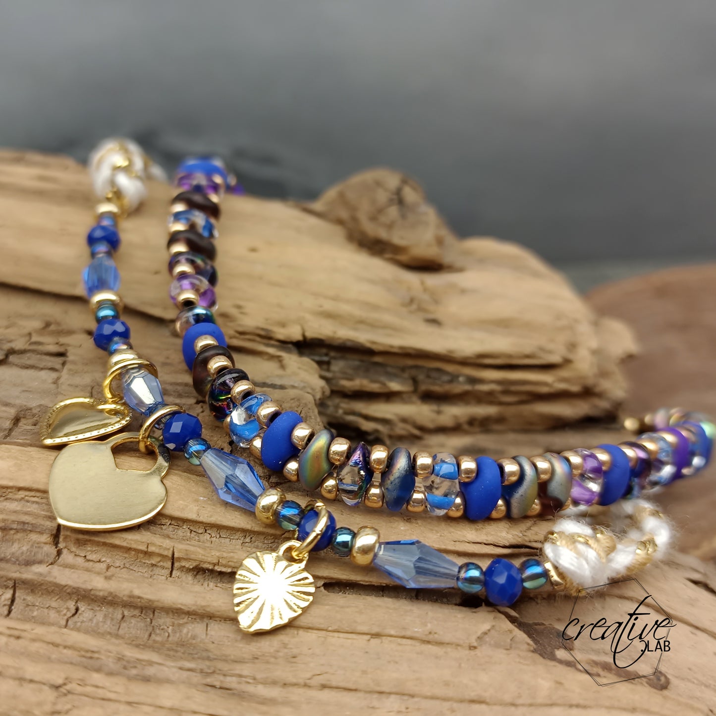 Set bracciali viola/blu e oro con ciondoli a cuore, personalizzabili