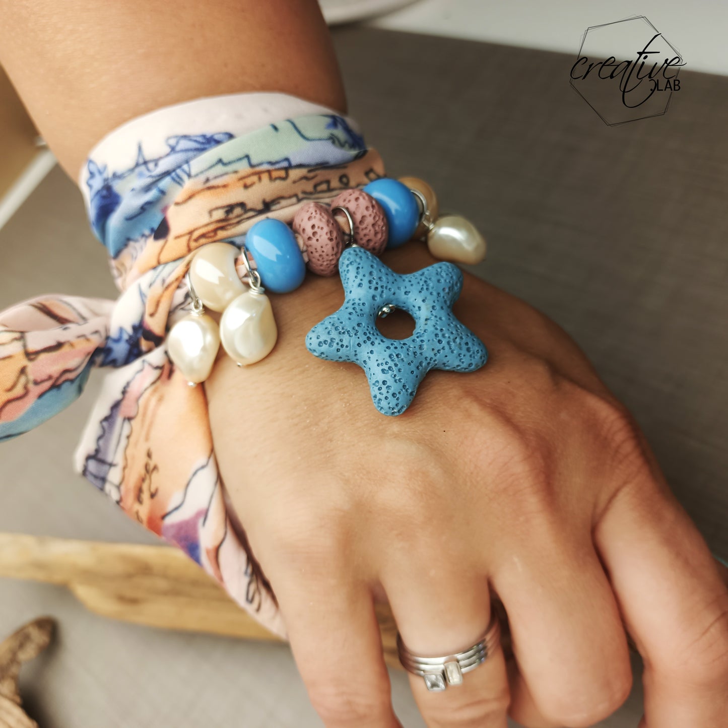 Collana/Bracciale/Cavigliera Good Vibe Vagabonda Lava azzurra