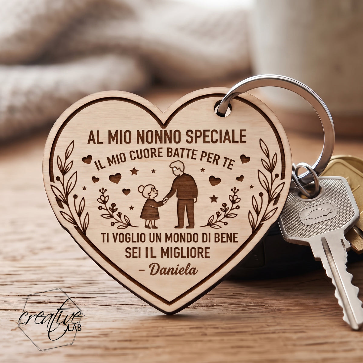 Portachiavi a cuore per i nonni, personalizzabile