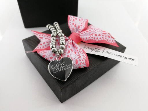 Bracciale a palline in acciaio con ciondolo a cuore (G44+A11)