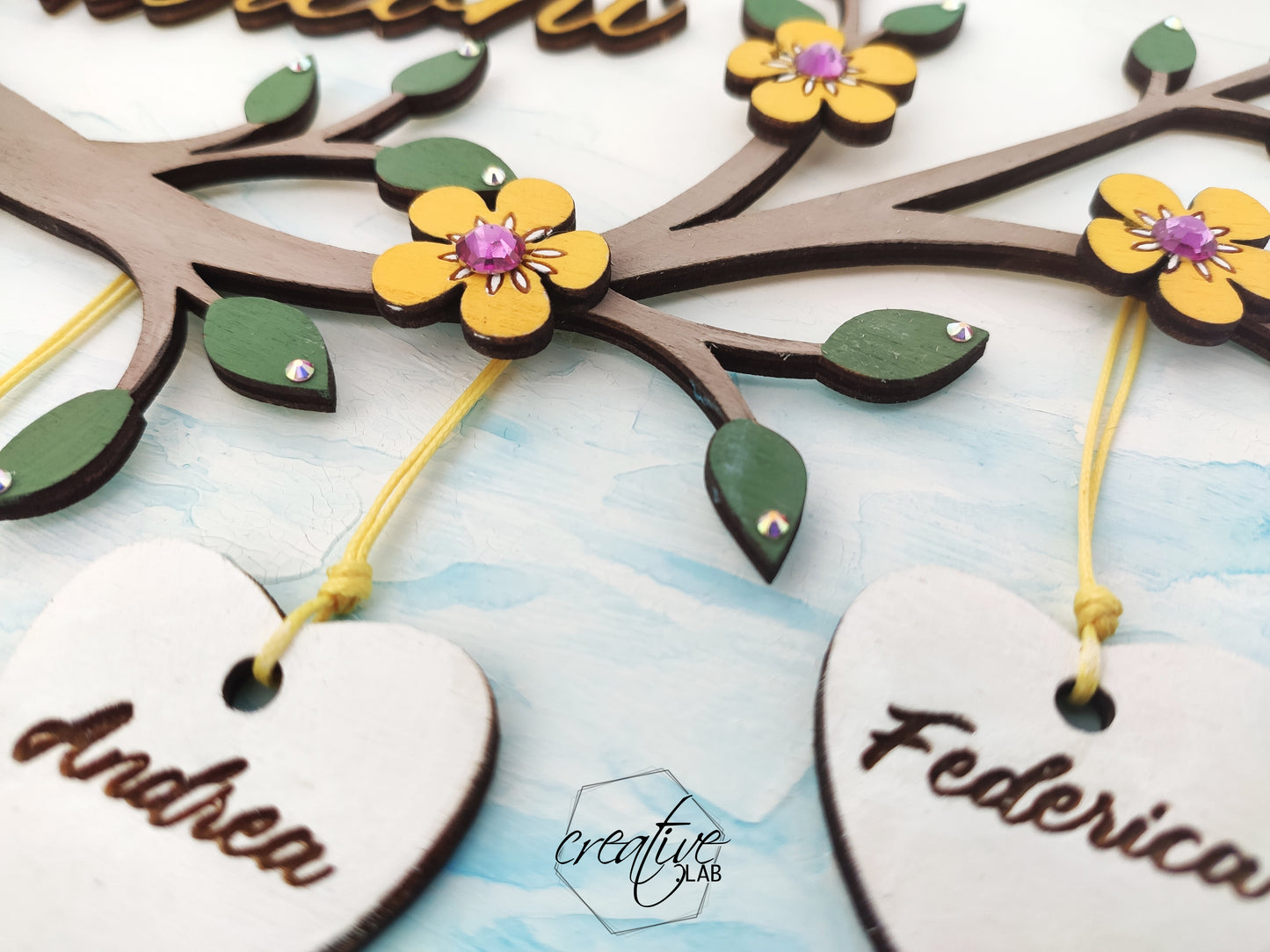 Ramo con cuoricini in cornice per famiglia