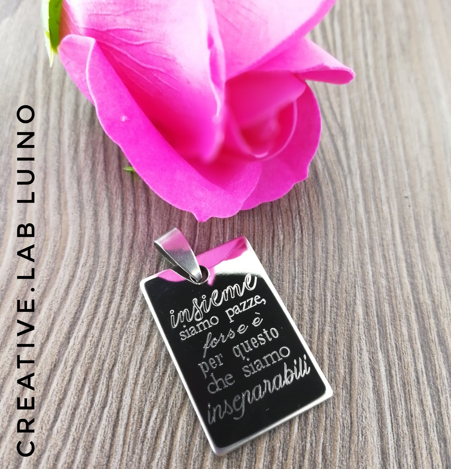 Bracciale a palline in acciaio con ciondolo rettangolare "I love my dog" personalizzabile(G44+A30)