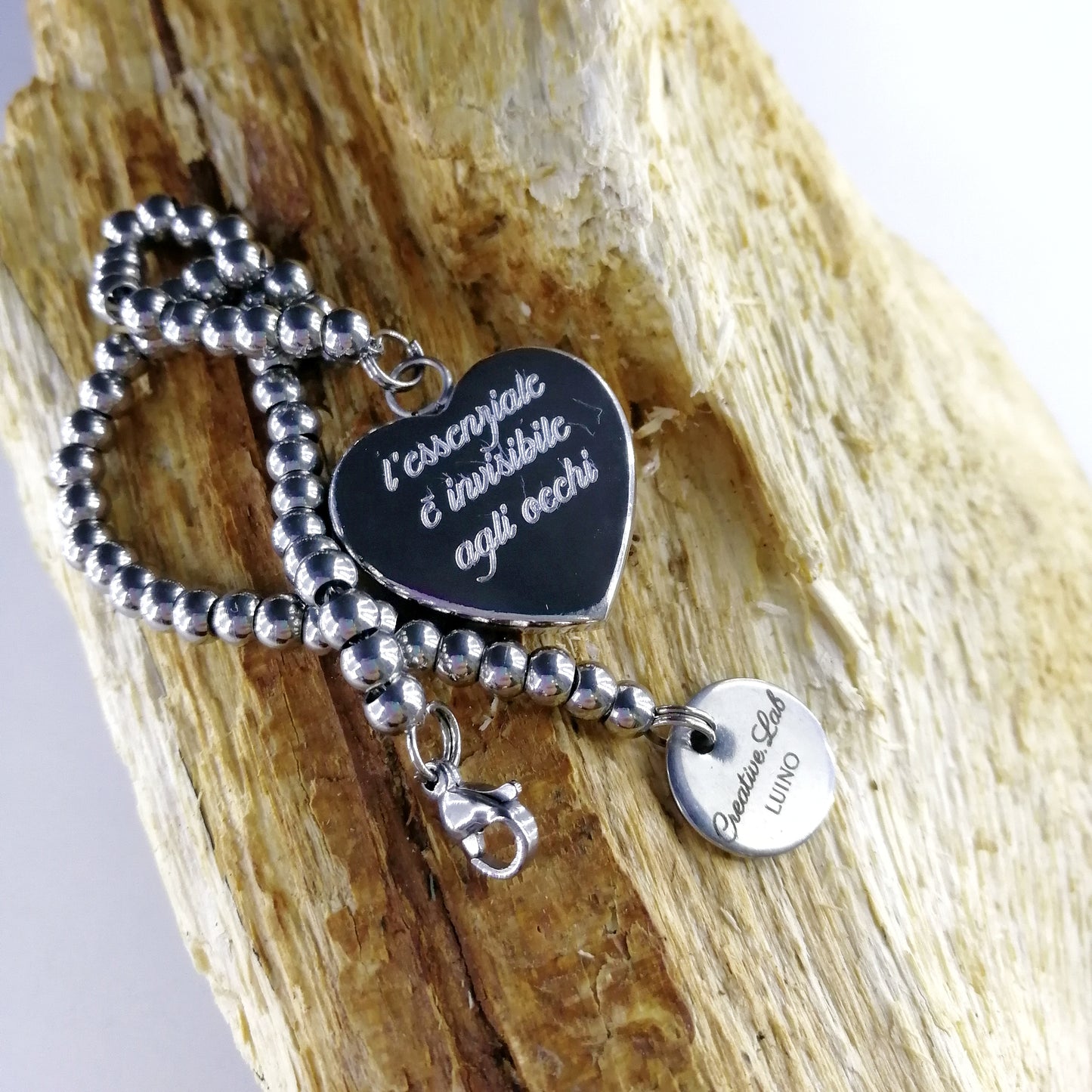 Bracciale a palline in acciaio con ciondolo a cuore (G44+A11)