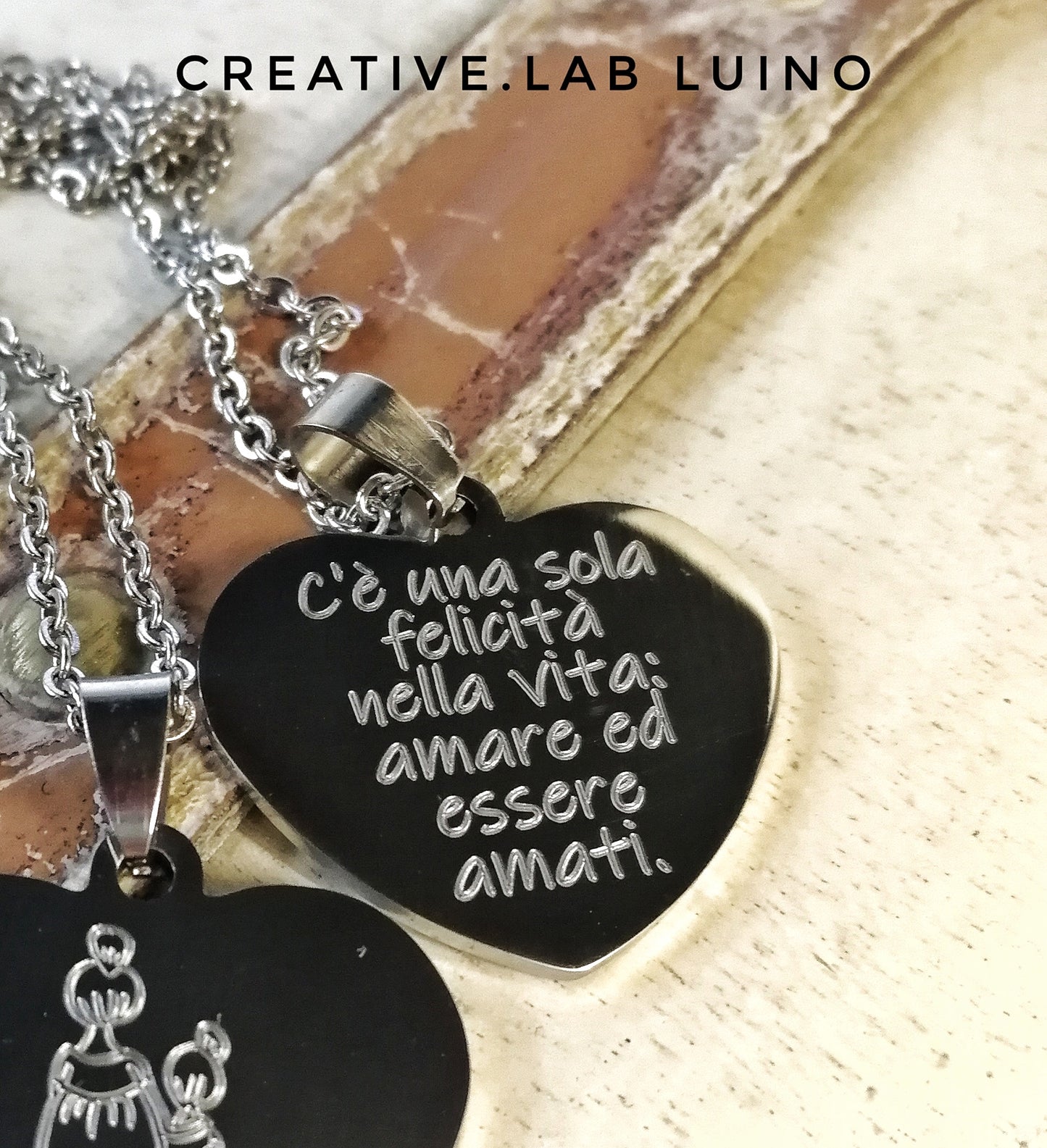 Ciondolo a cuore personalizzato con catenina in acciaio (C9+D2)