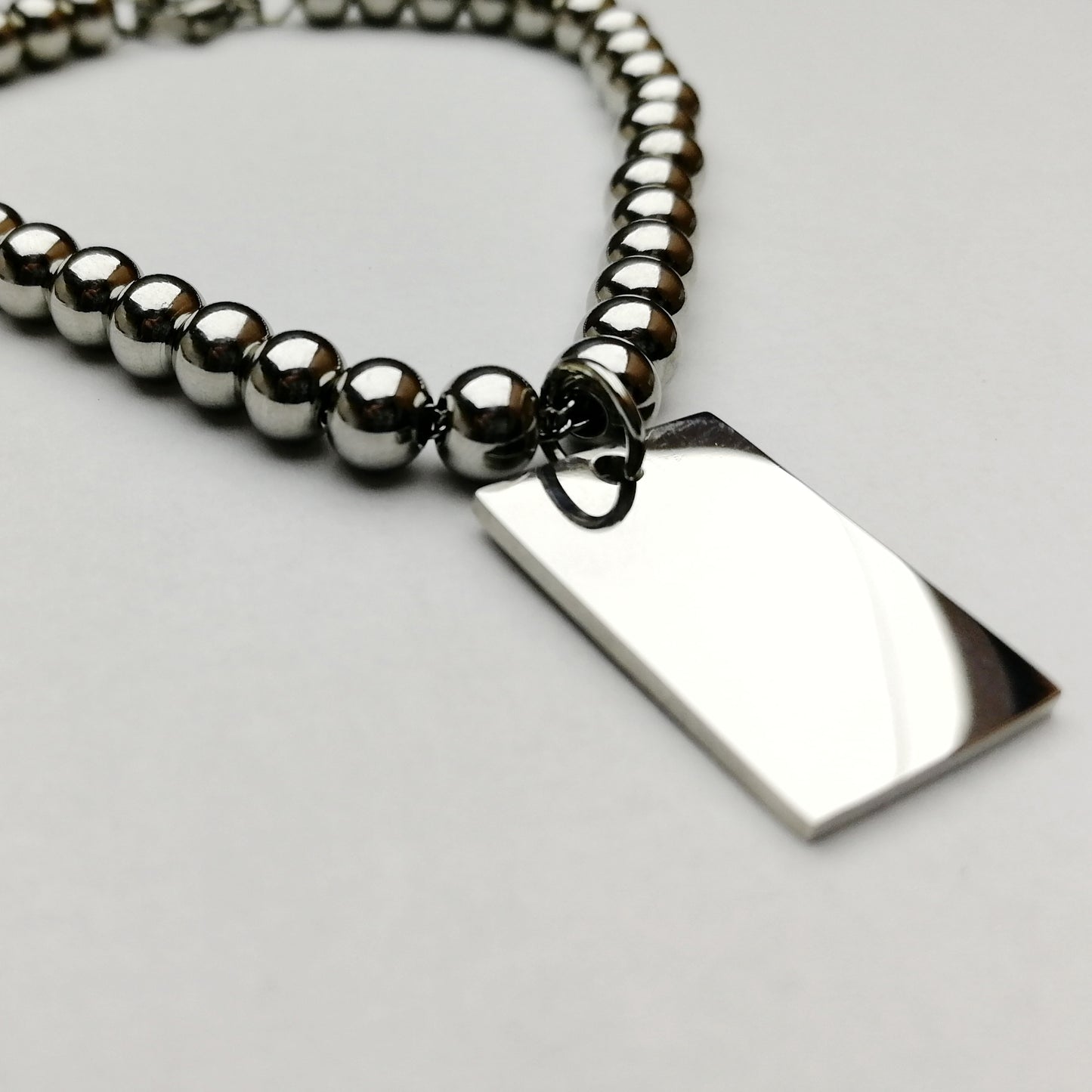 Bracciale a palline in acciaio con ciondolo rettangolare "I love my dog" personalizzabile(G44+A30)