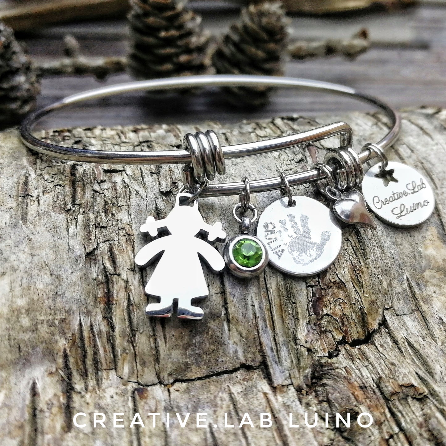 Bracciale rigido con impronta del tuo bambino (G20+A12+A9eA10)