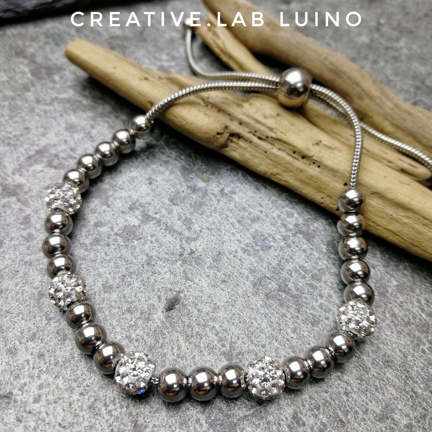 Bracciale snake acciaio con perle strass (G152)