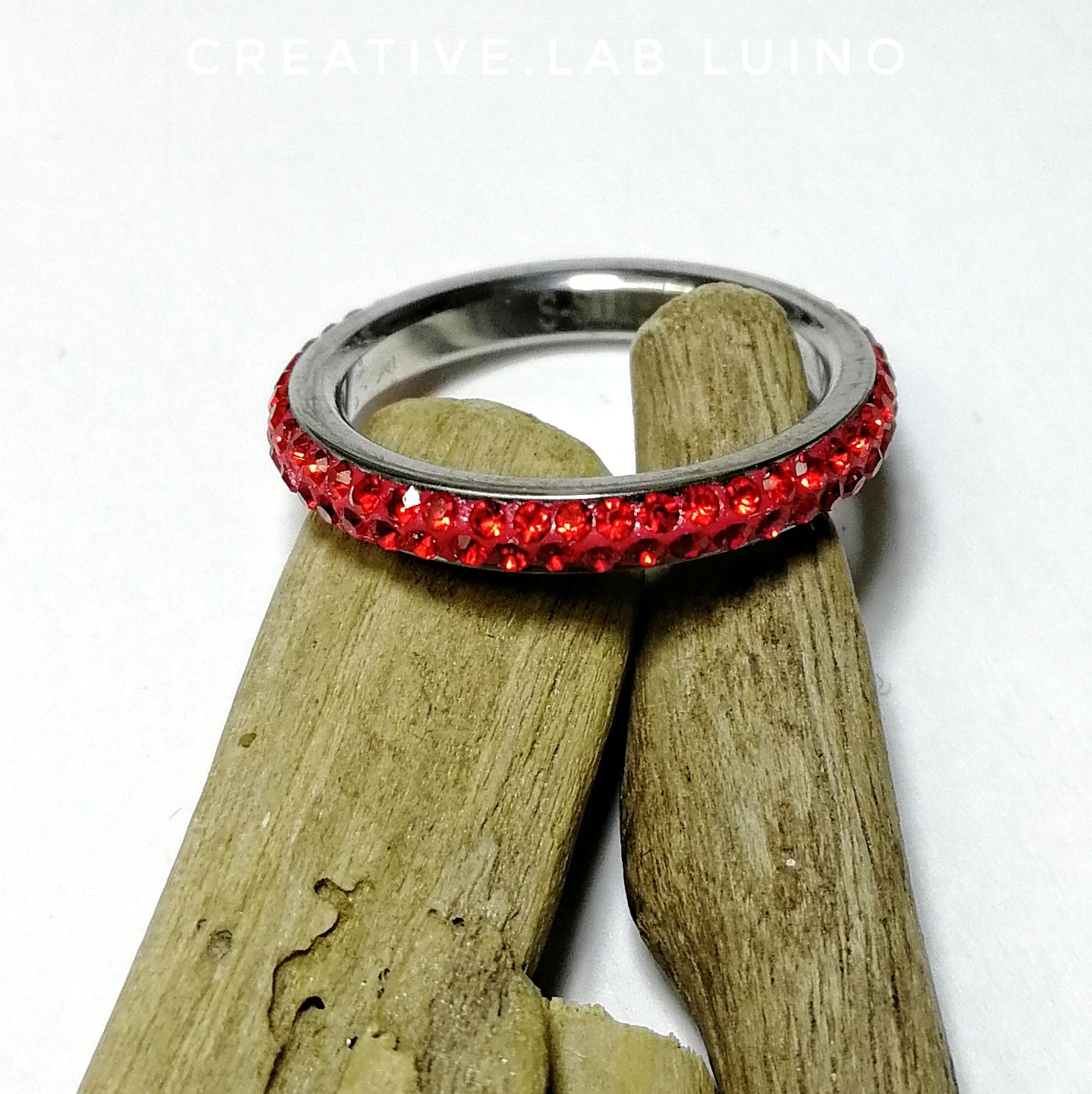 Anello strass rosso 2 file