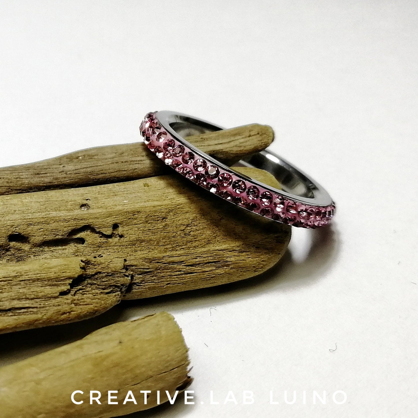 Anello strass rosa 2 file