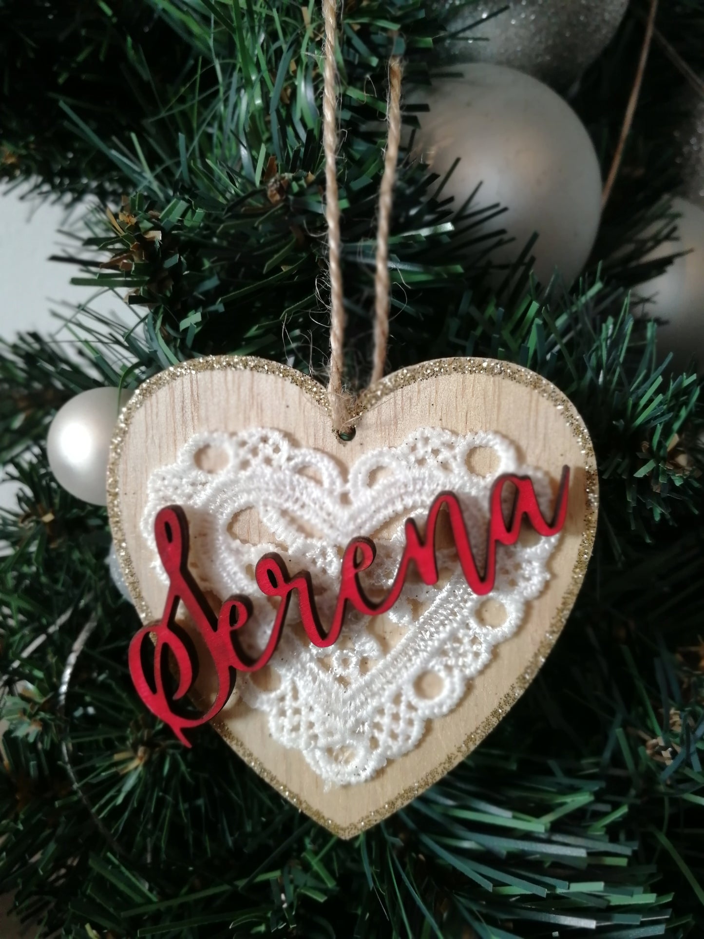 Decorazione Natalizia Personalizzabile cuore con pizzo e nome