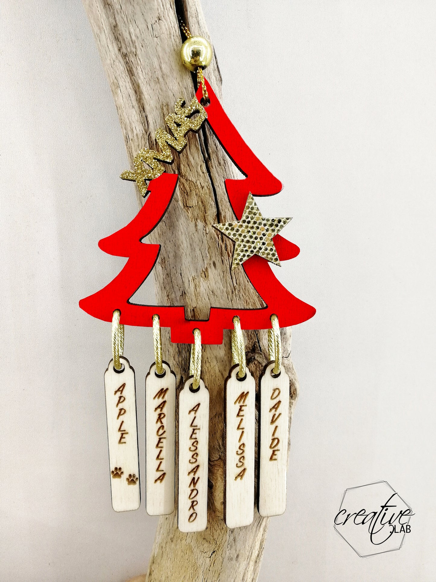 Decorazione Natalizia albero con nomi della famiglia