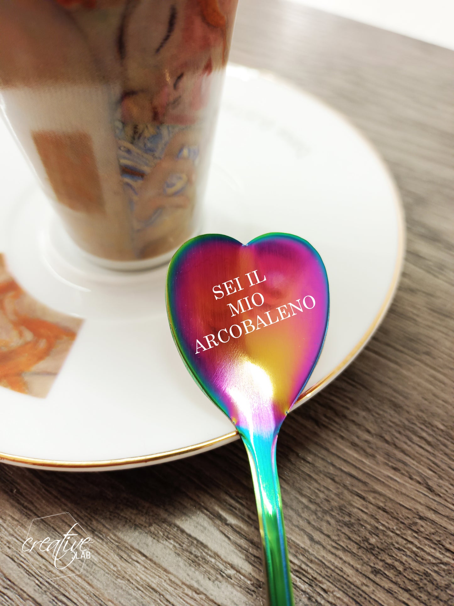 Cucchiaino a cuore, color arcobaleno, personalizzabile