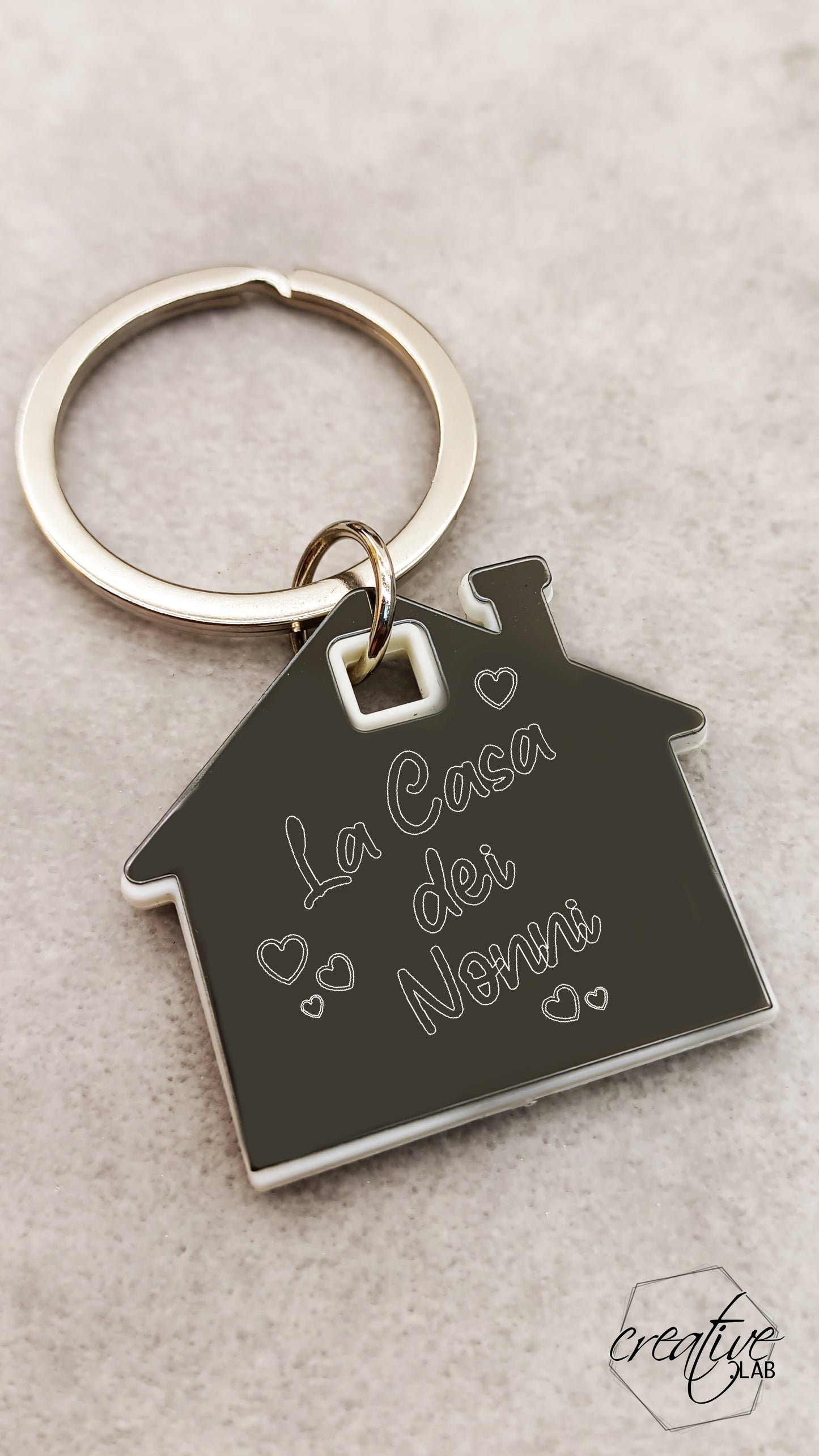 Portachiavi casetta bianca, personalizzabile (R48)