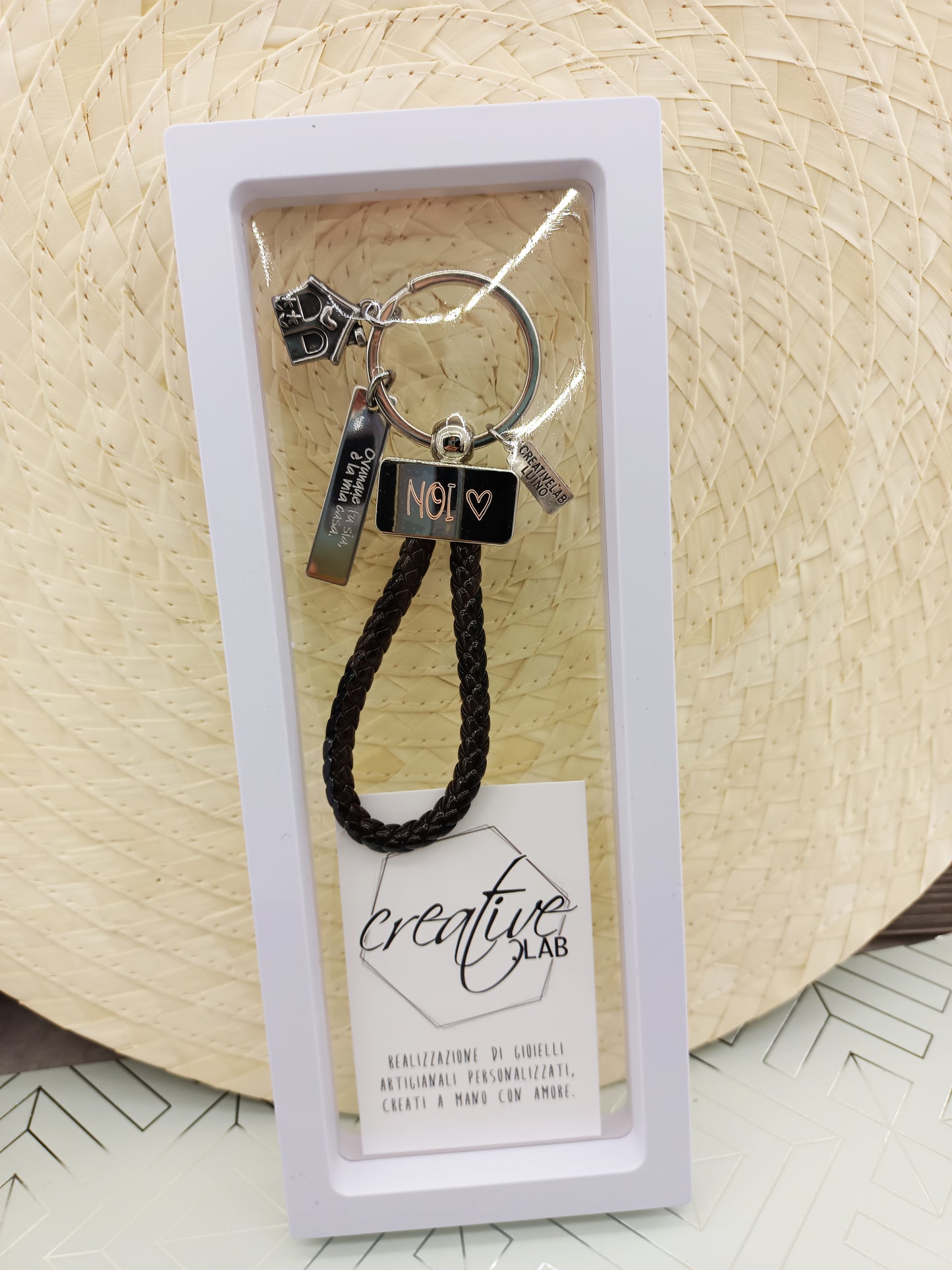 Portachiavi con ecopelle con casetta, personalizzabile (R38+A1)