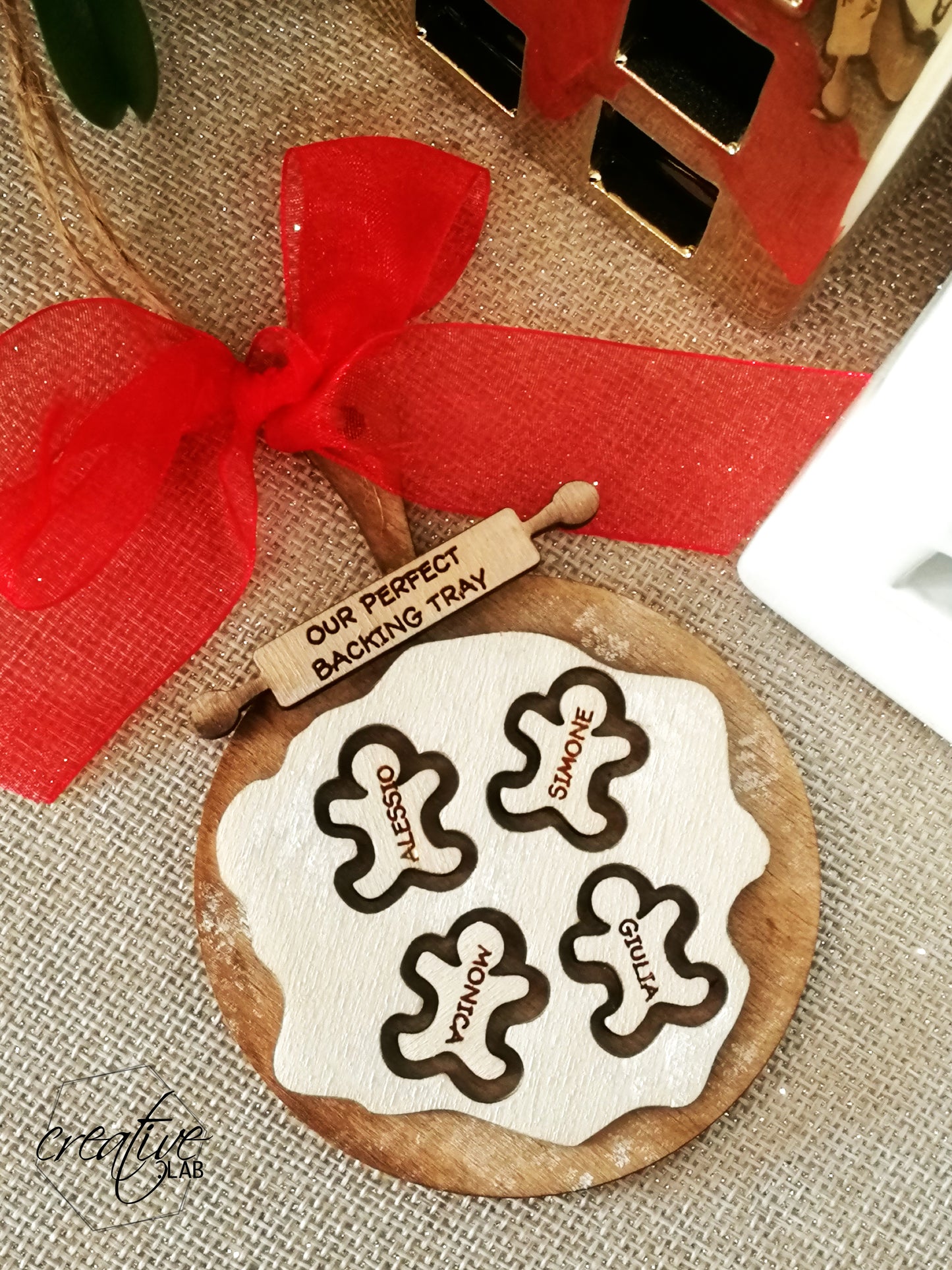 Decorazione Natalizia teglia di biscotti con nomi della famiglia