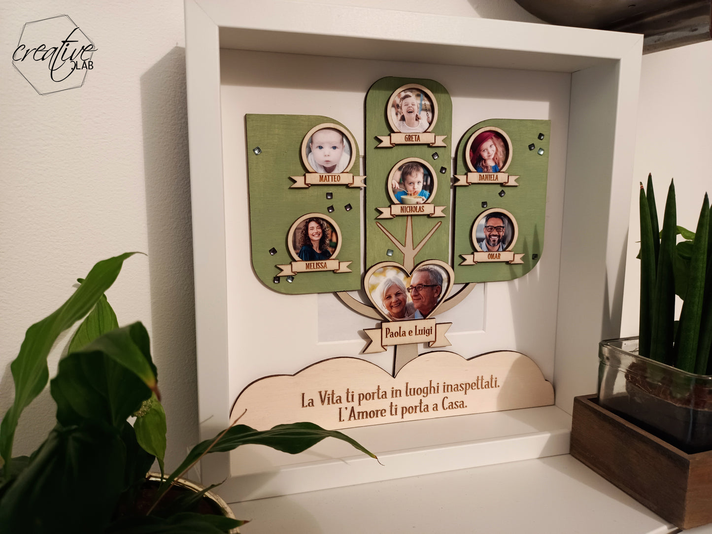 Albero della vita in cornice per famiglia, con foto