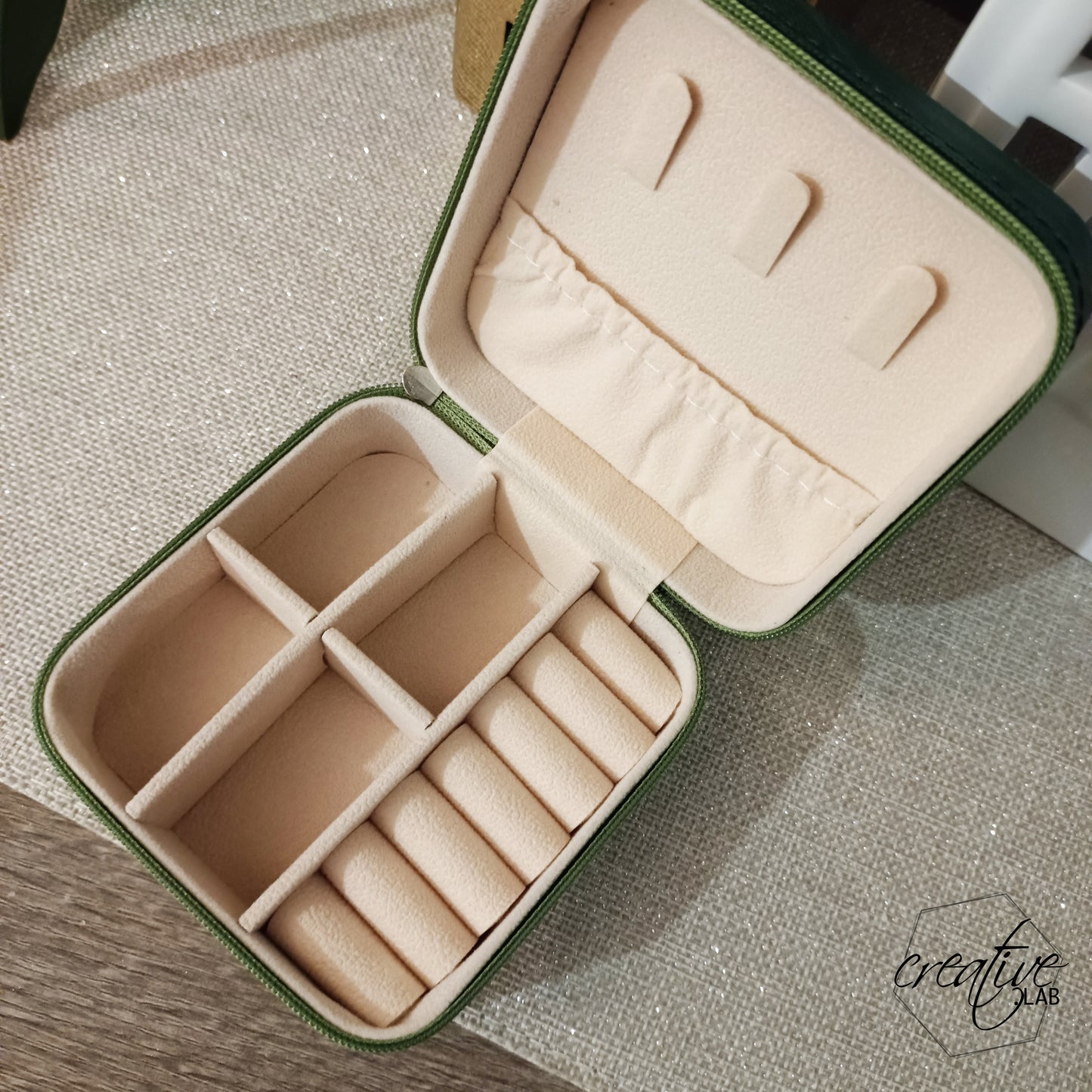 Porta gioie verde, quadrato, personalizzabile