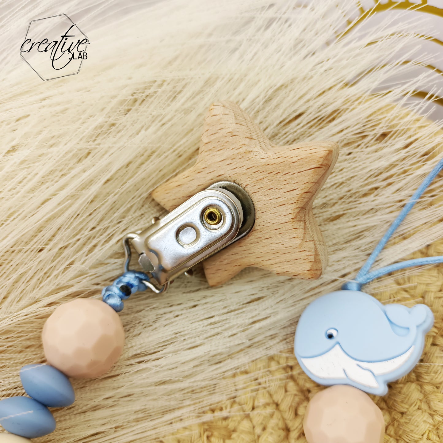 Porta ciuccio personalizzabile con clip di legno a stella
