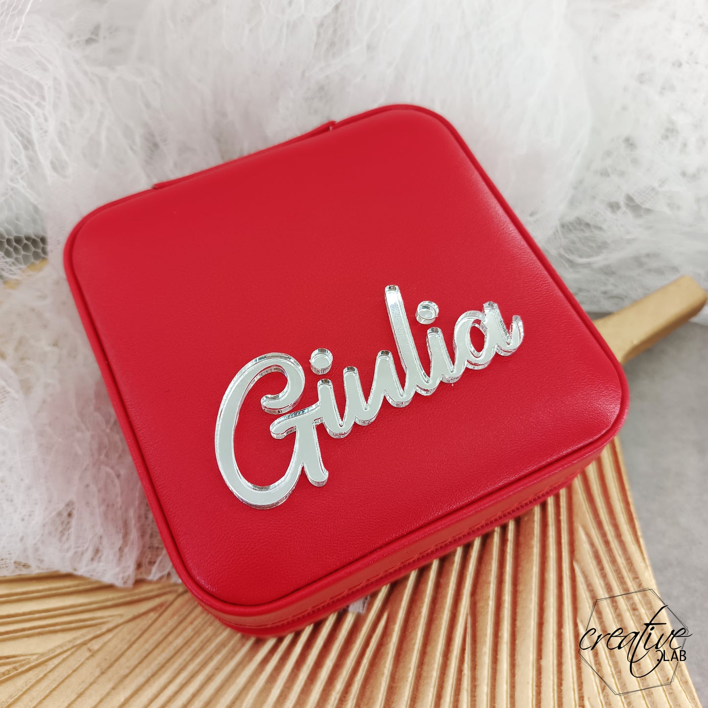 Porta gioie rosso, quadrato, personalizzabile